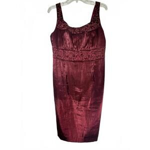 Women’s Dress Size 8 Burgundy Beaded Cocktail Party Formal Sheath Holiday